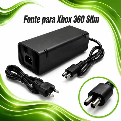 Fonte Para Xbox 360 Slim Bivolt Conector 2 Pinos Com Cabo De Energia - U Maisu