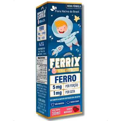 Ferro Em Gotas Sabor Morango Ferrix 30ml Flora Nativa