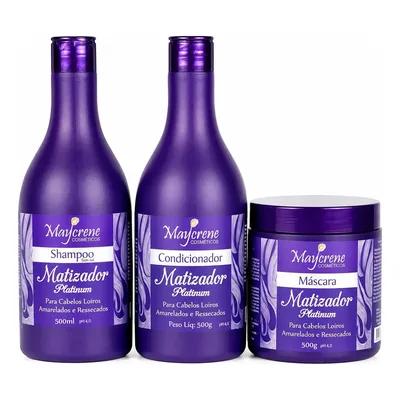 Kit Matizador Platinum Maycrene Desamarelador 3x500 Ml