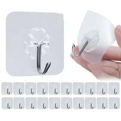 Kit 30 Ganchos Adesivos Parede Transparente Inox Não Fura Suporte Cabide Pendura Vassoura Banheiro Cozinha