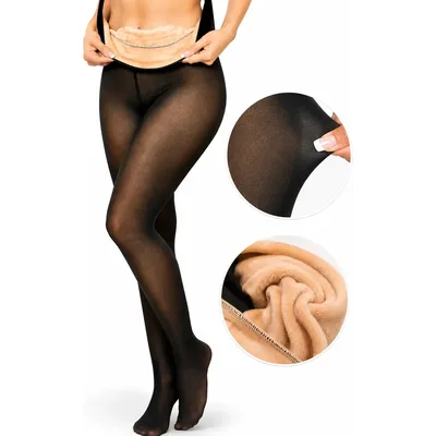 Meia Calça Lã Térmica Forrada Translucida Pelinho Feminina Preto Único