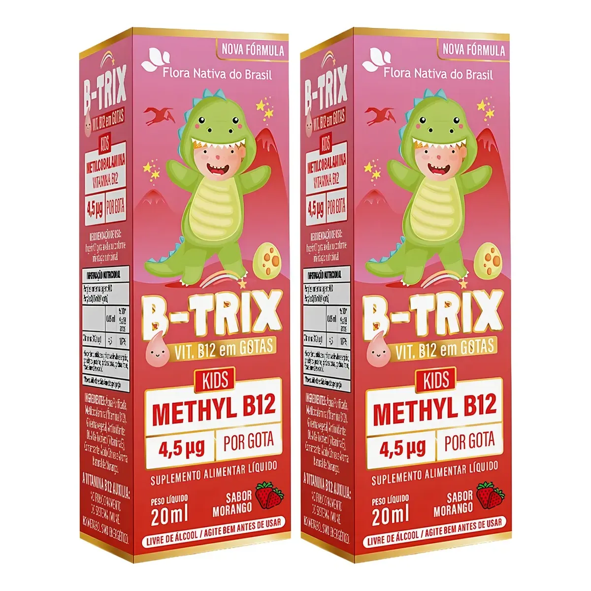 Kit Com 2 Vitaminas B12 Metilcobalamina Infantil Sabor Morango Flora Nativa