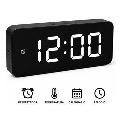 Relógio Digital Led C Despertador Data Alarme D Mesa Tempera Branco