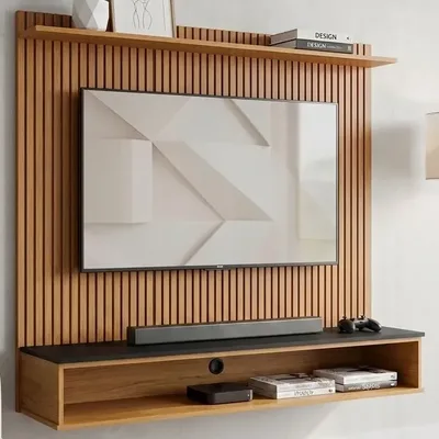 Painel Tv 50 Polegadas Siena Ripado Moderno Suspenso Preto/ripado