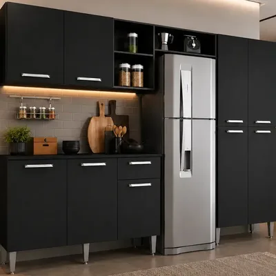 Armário de Cozinha Compacta Pequim UP Multimóveis com Balcão - Preto