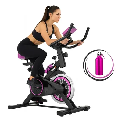 Bicicleta Ergométrica Bike Spinning Garrafa 6kg Sensação Inércia Com Medidor Cardíaco Fitness Preto e Rosa Sevenfit Para Cardio E Musculação