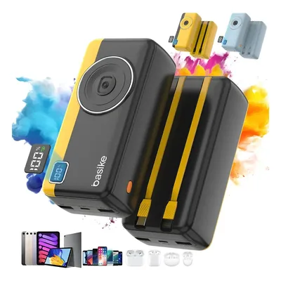 Power Bank Basike 30000mAh com Carga Rápida 22.5W e Cabos Integrados, para iPhone e Android