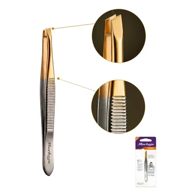 Pinça Depilatória Merheje Profissional Diagonal Dourada Dourado Merheje