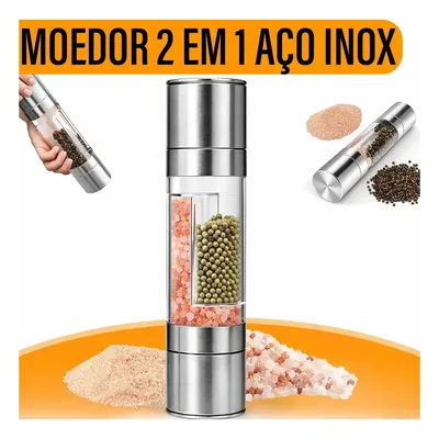 Yab - Moedor De Pimenta E Sal Grosso Gourmet 2 Em 1 Manual Duplo Aço Inox Premium Triturador Temperos E Especiarias