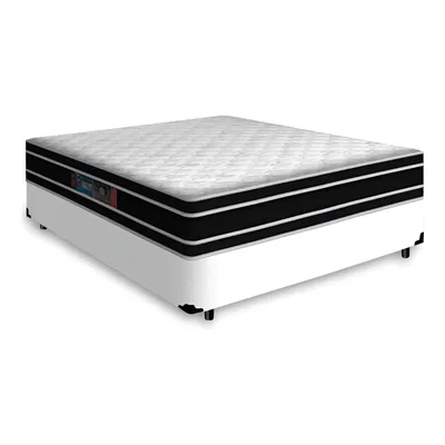 Cama Box Casal + Colchão De Espuma D33 Castor Black White Cor Branco