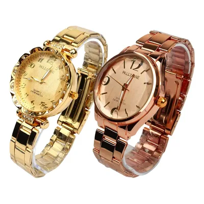 Kit 2 Relógios Femininos Pallyjane de Aço Dourado Rose com Pulseira e Bisel