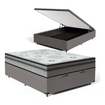 Box Baú Viúva + Colchão Espuma D33 C/ Pillow In - Anjos Cor Preto