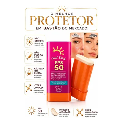 Protetor Solar Facial Stick Bastão Fps50 Incolor Não Oleoso