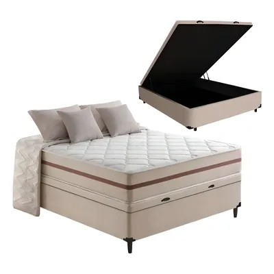 Cama Box Baú+colchão Casal Classic Molaspocket 138x188x64cm Cor Bege
