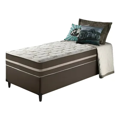 Cama Box Solteiro King Com Colchão Molas Ensacadas 96x203cm Proteção Marrom