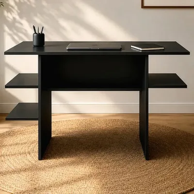Mesa De Estudo Em Mdp Para Notebook Com Nichos E Prateleiras Preto
