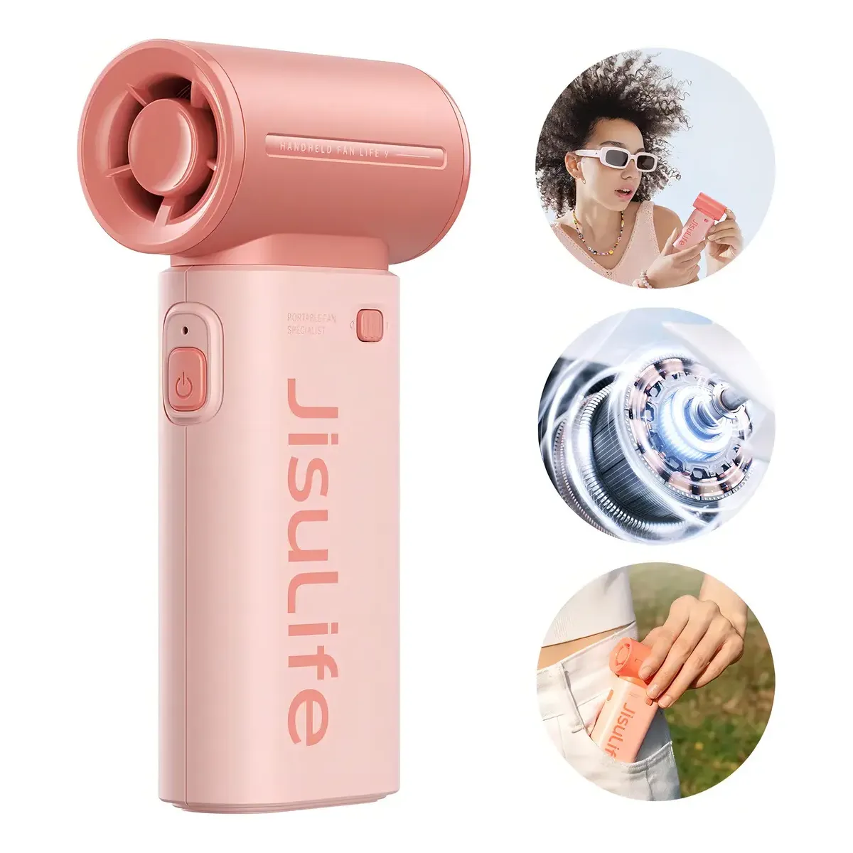 Jisulife Mini Ventilador de Mão Portátil Turbo Leve Usb Recarregável 5000 mAh Longa Duração de 18 Horas Pás Ocultas