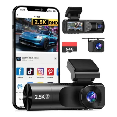 Câmera Veicular OLAFVI GT806 2.5K com Wi-Fi, Visão Noturna e Cartão SD de 64 GB