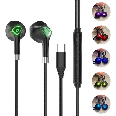 Fone de Ouvido In-Ear Bemmy Preto USB-C com Luz LED para Samsung e iPhone 15