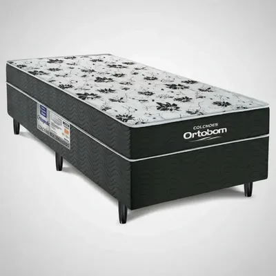 Cama Box Solteiro Ortobom Espuma D28 Ortopédica Preta Madeira 188x88cm