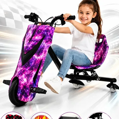 Triciclo Eletrico Drift Grande 350w 36v Suporta 90kg +brinde Rosa/roxo Estrelado