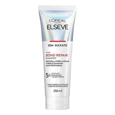 Shampoo Reparação Molecular Limpeza Suave Sem Sulfato Reconstrói Ligações Devolve Força Com Ácido Cítrico Cabelos Danificados Elseve Bond Repair L'Oréal Paris 250ml