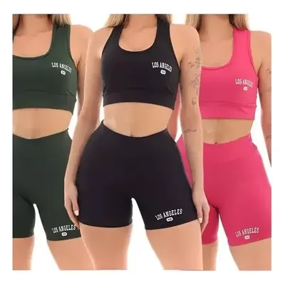 Kit 3 Conjunto Top Shorts Feminino Los Angeles Fitness
