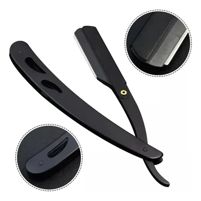 Navalha Navalhete Barbear Aço Inoxidável C/ 2 Travas - Preto