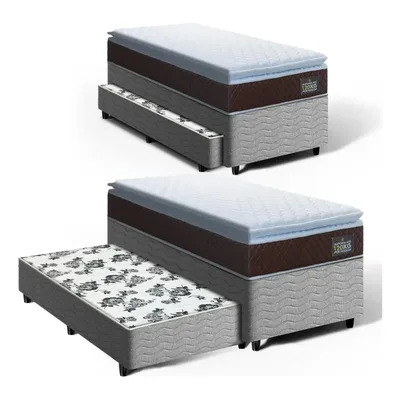 Box Solteiro + Colchão De Espuma D33 C/ Auxiliar De Molas Cor Cinza