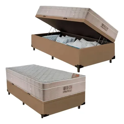 Colchão De Molas Ensacadas Ortobom E Cama Box Baú Solteiro Cor Bege