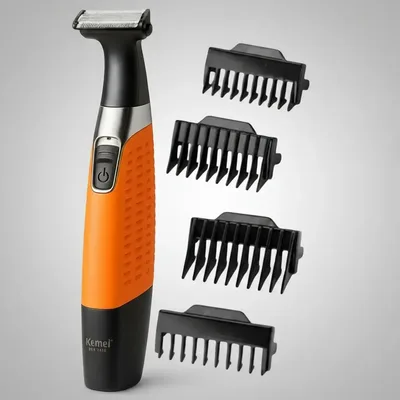 Barbeador Elétrico Kemei 1910 Laranja para Uso Íntimo com 4 Pentes Removíveis