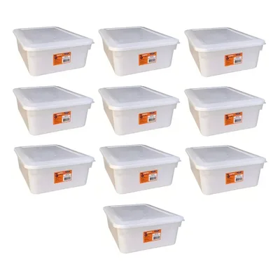 10 Caixas Organizadora Biopratika Com Tampa 10l Pleion 0316 Cor Branco