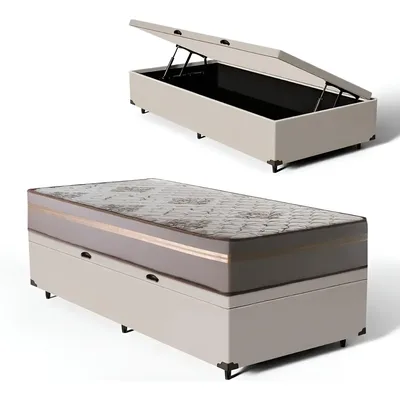Cama Box Baú Solteiro com Colchão de Espuma D33 Millenium Bege