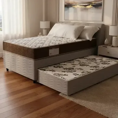 Cama Box Solteiro Com Auxiliar Ortobom Colchão Espuma D45 Cinza
