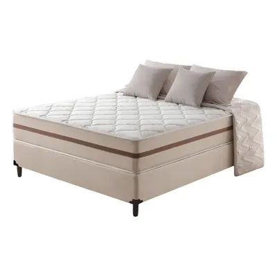 Cama Box Casal Lucas Home Colchão Molas Ensacadas 128x188x61cm Bege