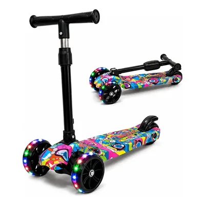 Patinete Infantil 3 Rodas Dobrável Luz Led Guidão Ajustável Colorido