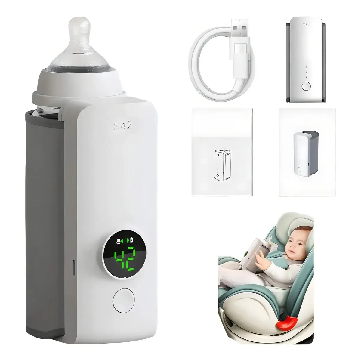 Aquecedor de Mamadeira Epsilon Sem Fio Recarregável com Visor LCD