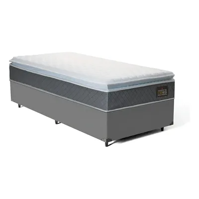 Cama Box Solteiro + Colchão De Espuma D45 C/ Pillow Top Lucas Home Cor Cinza