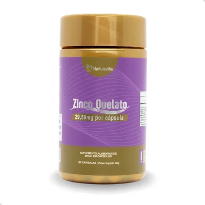 Zinco Quelato 120 Cápsulas. 29,59mg Por Cápsula. 264% V.d. Sabor Sem sabor