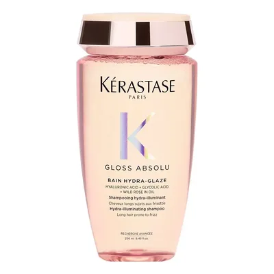 Kérastase, Bain Shampoo, Gloss Absolu, Hydra Glaze, Ação Anti-frizz com Ácido Hialurônico, Ácido Glicólico e Óleo De Rosa Silvestre, Potencializa o Brilho 250ml