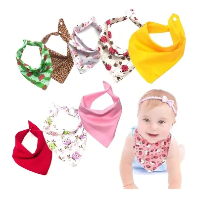 Babadores Bandana Kit C/10 Rosa Estampas Animais 0-24 Meses