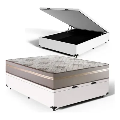 Cama Box Baú E Colchão Casal De Espuma D33 Millenium Oneface Cor Branco