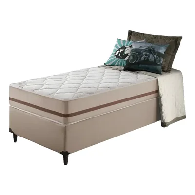 Cama Box + Colchão De Solteiro - Classic Molas Pocket - 88cm Cor Bege