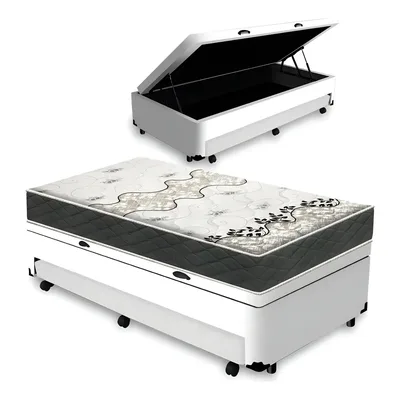 Cama Box Solteiro Branco Com Baú Lucas Home E Colchão D33 Gazin