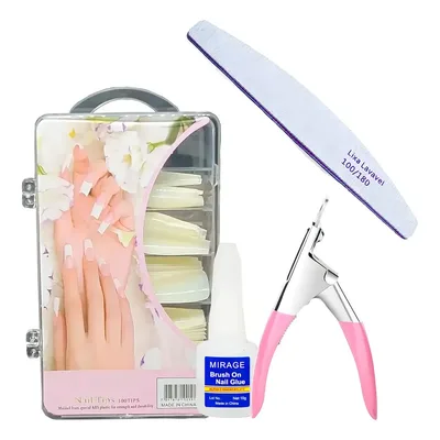Kit Unhas Tips Postiças Realistas 100 Unidades Quadrada Rosa CS