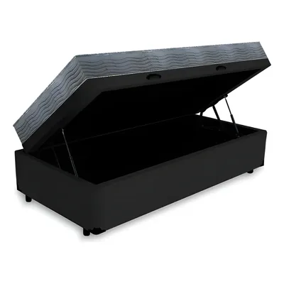 Cama Box Baú Solteiro Ortobom Colchão Espuma D33 Preto 78x188cm