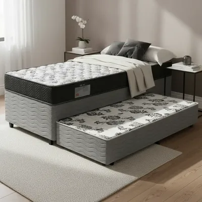 Cama Box Solteiro Cinza Ortobom com Cama Auxiliar Espuma D33 Firme