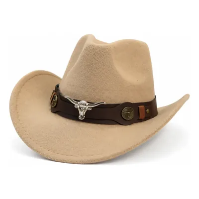 Chapéu Cowboy Vaqueiro Feltro Estilo Ocidental Clássico Bege Un Liso