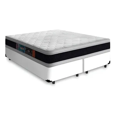 Cama Box Com Colchão De Espuma D45 Castor Black White Queen Cor Branco