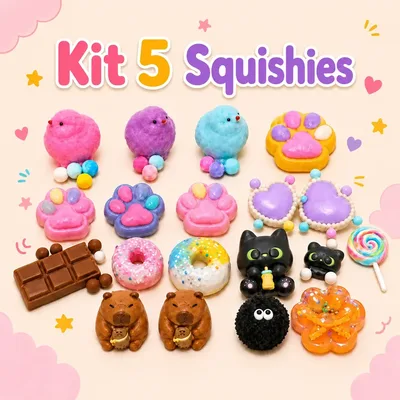 Kit 5 Squish Alívio Estresse Apertar Anti-stress Kawaii Tik Kit Com 5 Squishies